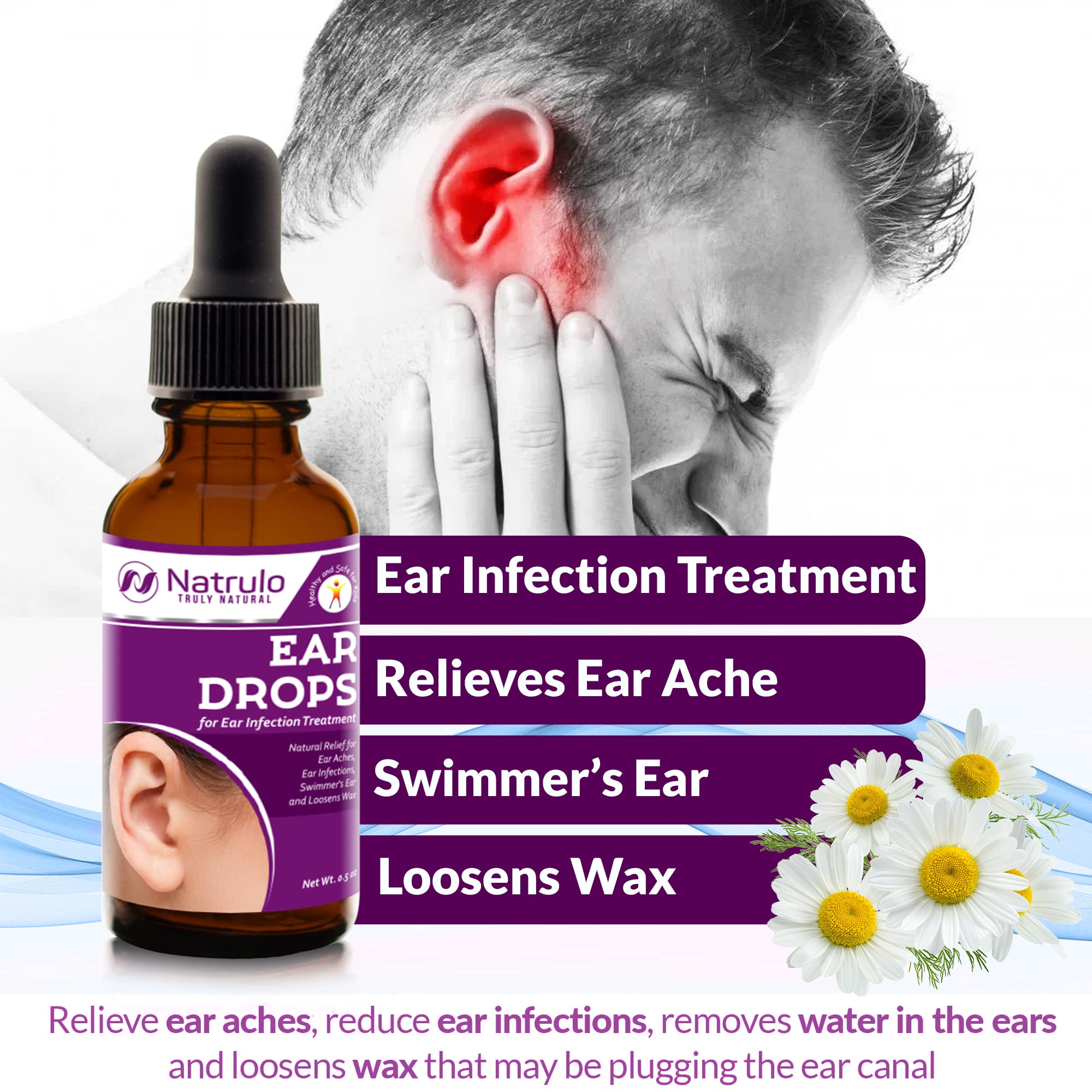 Natrulo Natural Ear Drops for Ear Health – Safe for Adults, Kids, Babies & Pets | Made in USA