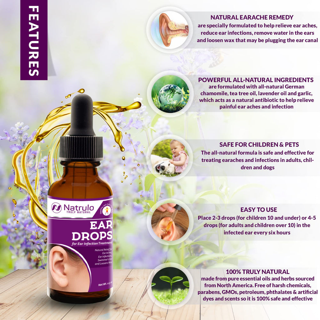 Natrulo Natural Ear Drops for Ear Health – Safe for Adults, Kids, Babies & Pets | Made in USA