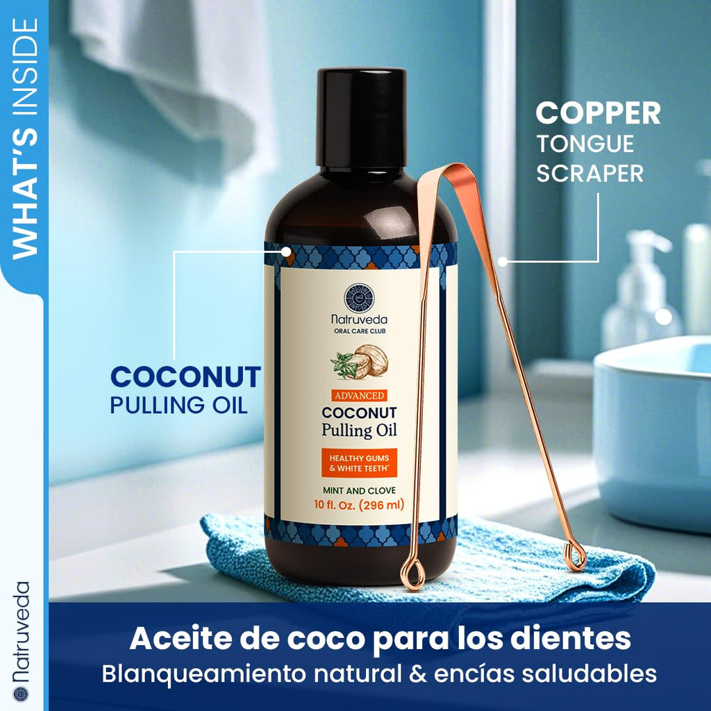 Natruveda Coconut Oil Pulling Mouthwash – Natural Whitening Ayurvedic Rinse | Fresh Mint Blend | Coconut Oil Pulling for Teeth & Gums | Whyte Oil Pulling | 10 oz