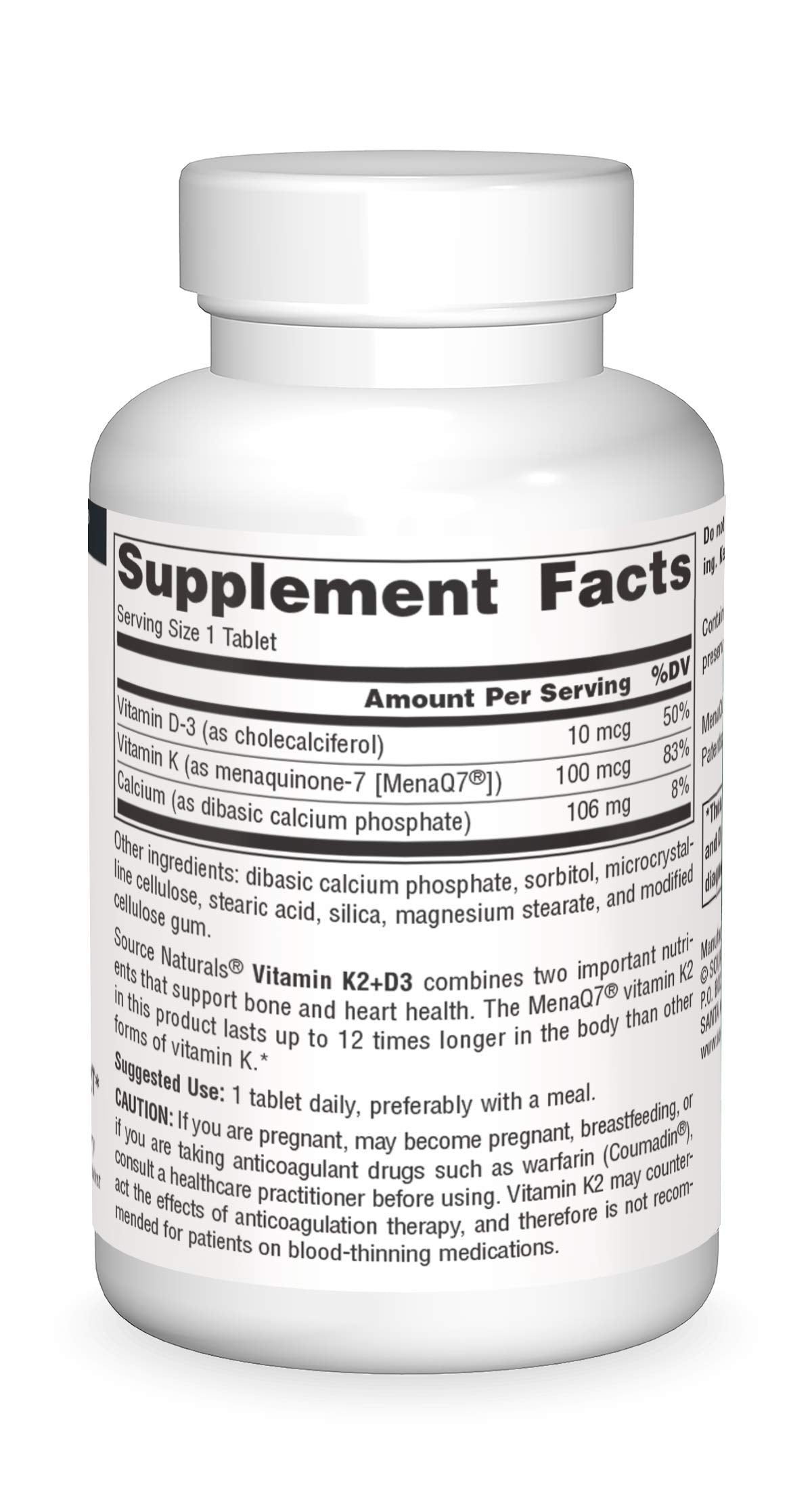Source Naturals Vitamin K2 + D3 (MK-7) – Bone & Heart Health, 60 Tablets