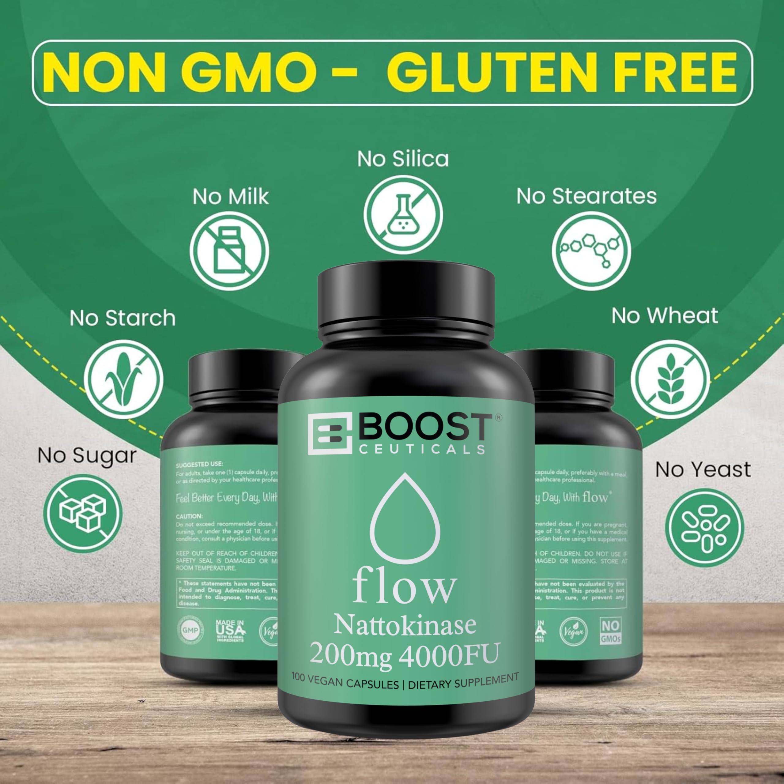 Nattokinase 4000 FU 200mg - Vegan No Stearates Gluten Free - Pure Natural Blood Thinner & Blood Flow Supplement - 100 Capsules / 100 Days Supply