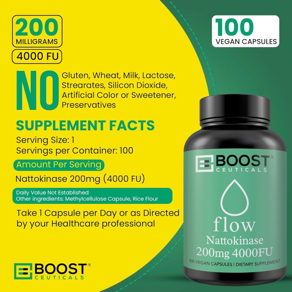 Nattokinase 4000 FU 200mg - Vegan No Stearates Gluten Free - Pure Natural Blood Thinner & Blood Flow Supplement - 100 Capsules / 100 Days Supply
