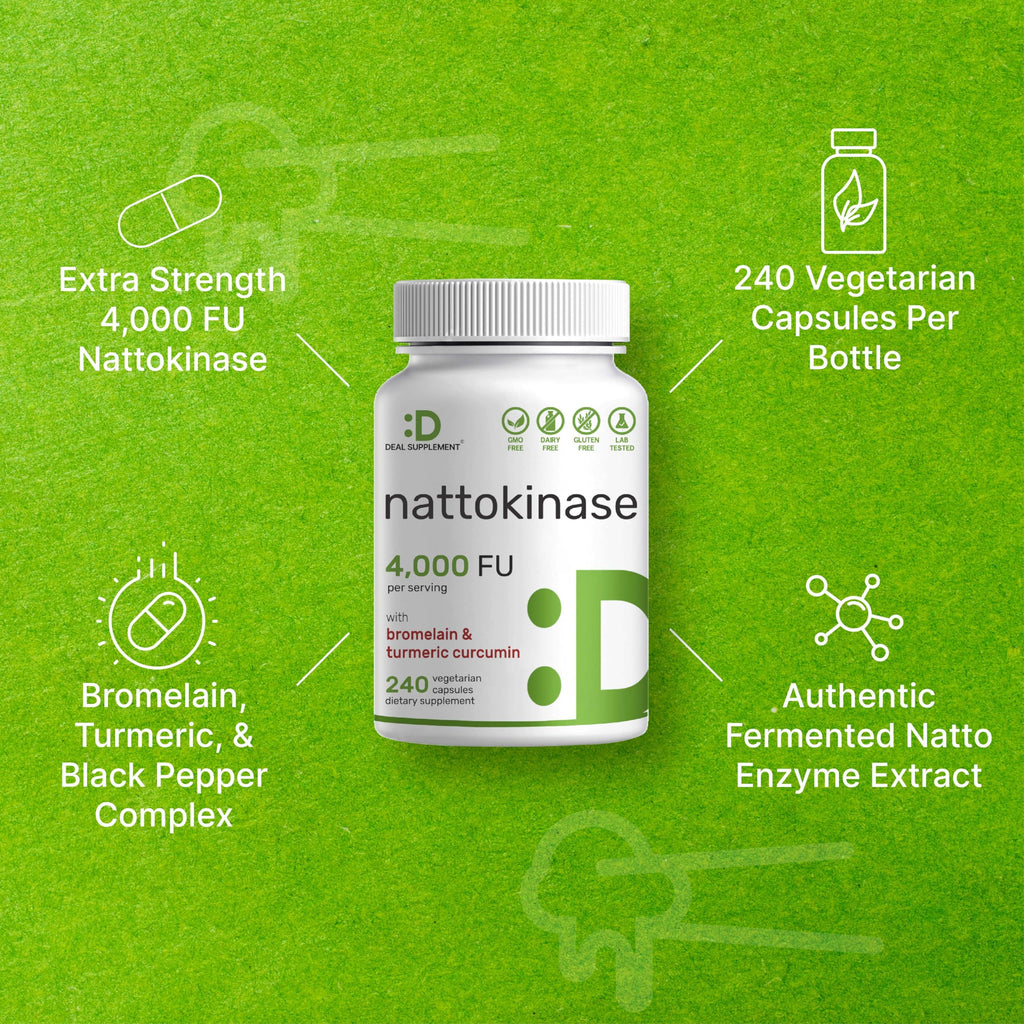 Nattokinase 4,000 FU – 240 Veggie Capsules | Heart Health & Digestion | Vegan