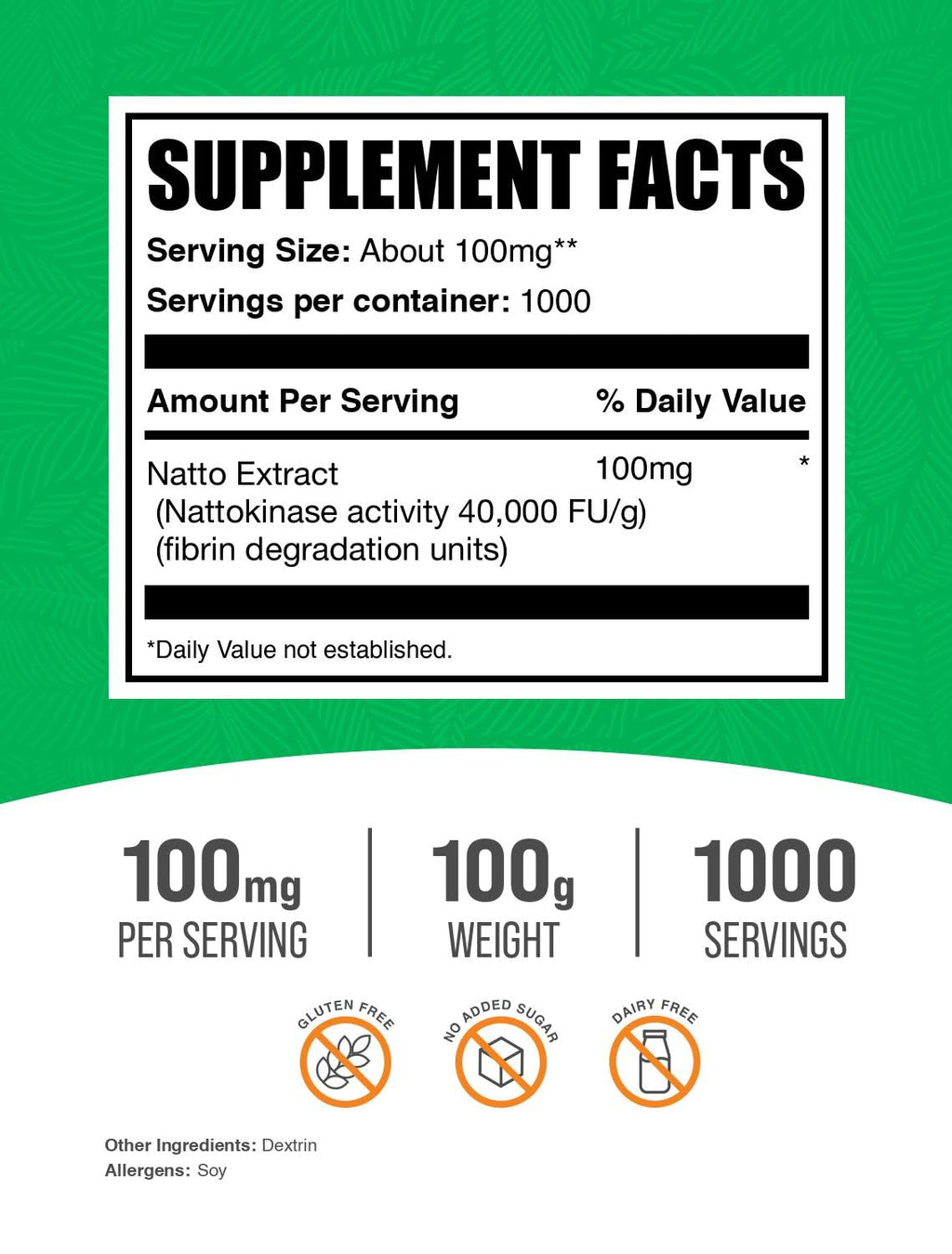 BulkSupplements Nattokinase Powder - Natto Powder, 4000 FU, 100 mg/Serving, 100 g