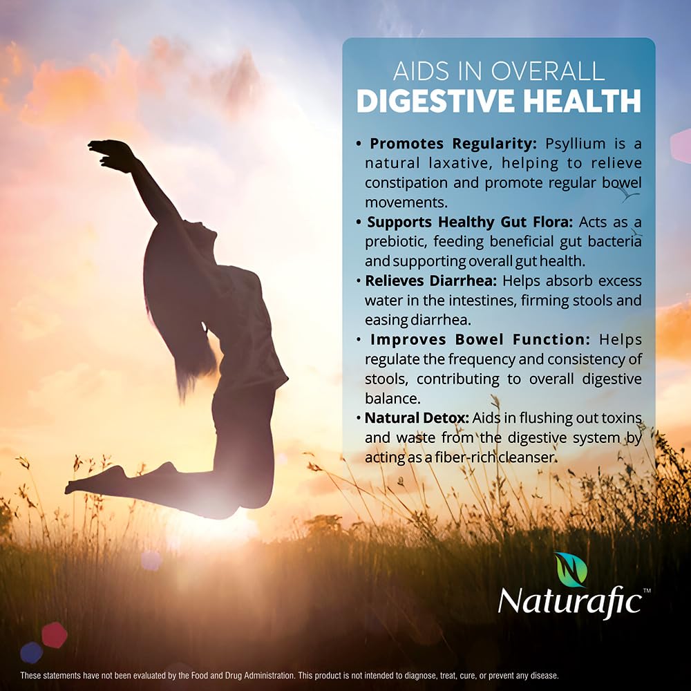 Naturafic Psyllium Husk Powder Unflavored – Digestive Fiber for Bowel Regularity & Gut Health – Non-GMO, Gluten-Free, Vegan, Keto – 32oz