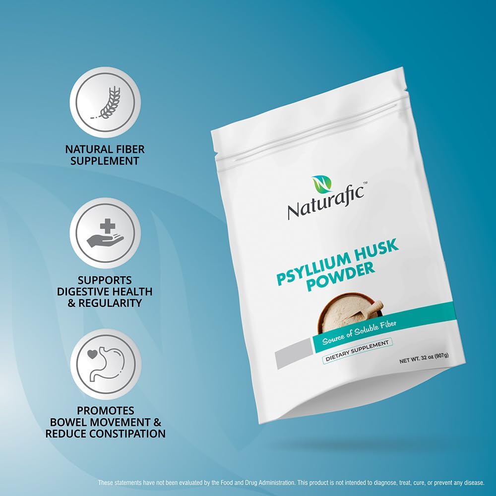 Naturafic Psyllium Husk Powder Unflavored – Digestive Fiber for Bowel Regularity & Gut Health – Non-GMO, Gluten-Free, Vegan, Keto – 32oz