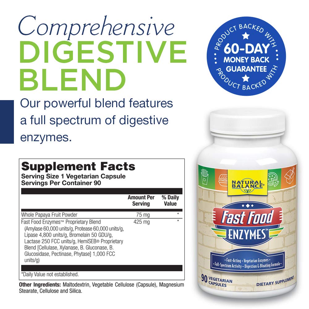 Natural Balance Fast Food Enzymes, 90-Capsules | Digestive Enzymes