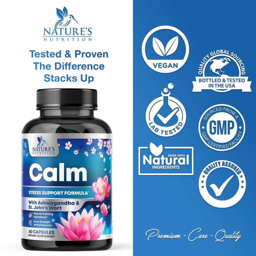 Natural Calm: Ashwagandha, GABA & Magnesium – Unwind, Focus & Immune Support (120 Capsules) | Vegan, Non-GMO, Gluten Free, Made in USA