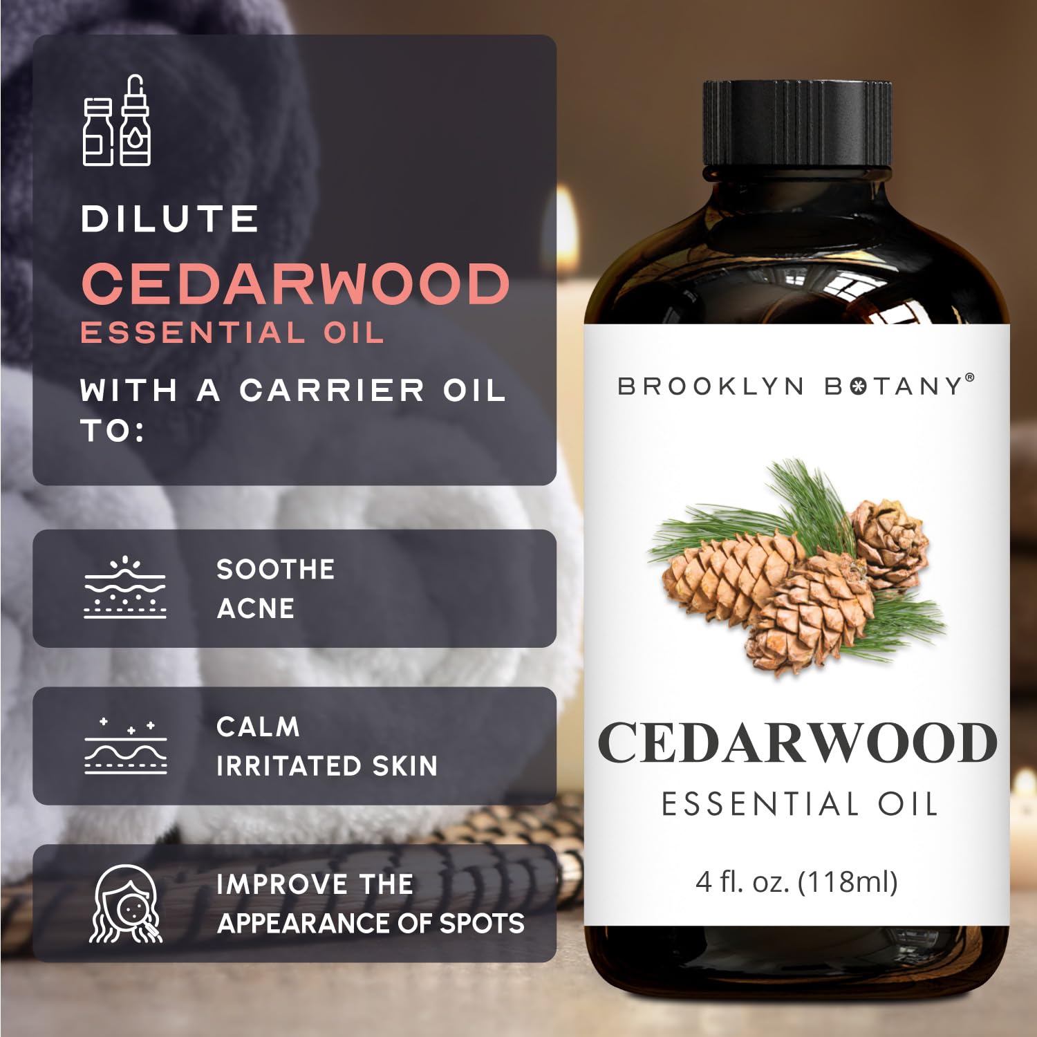 Brooklyn Botany Cedarwood Essential Oil - 4 fl oz - Pure & Natural - Premium Grade