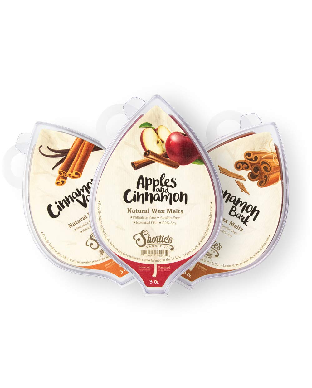 Natural Cinnamon Spice Soy Wax Melts Variety Pack - 3x3oz Bars | Apples & Cinnamon, Cinnamon Bark, Cinnamon Vanilla | Phthalate Free, Vegan