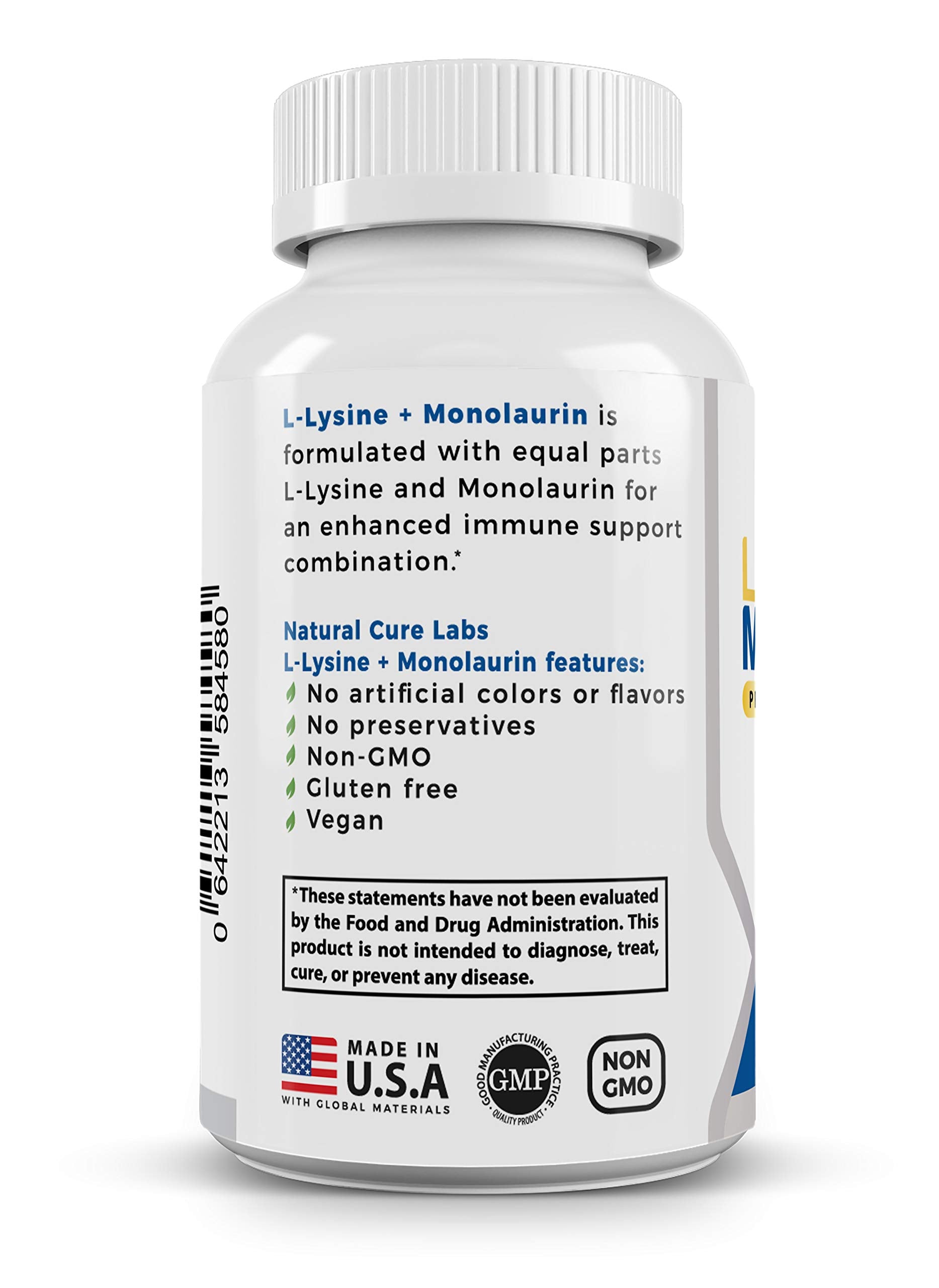 Natural Cure Labs L-Lysine + Monolaurin 600mg 1:1 – 100 Capsules