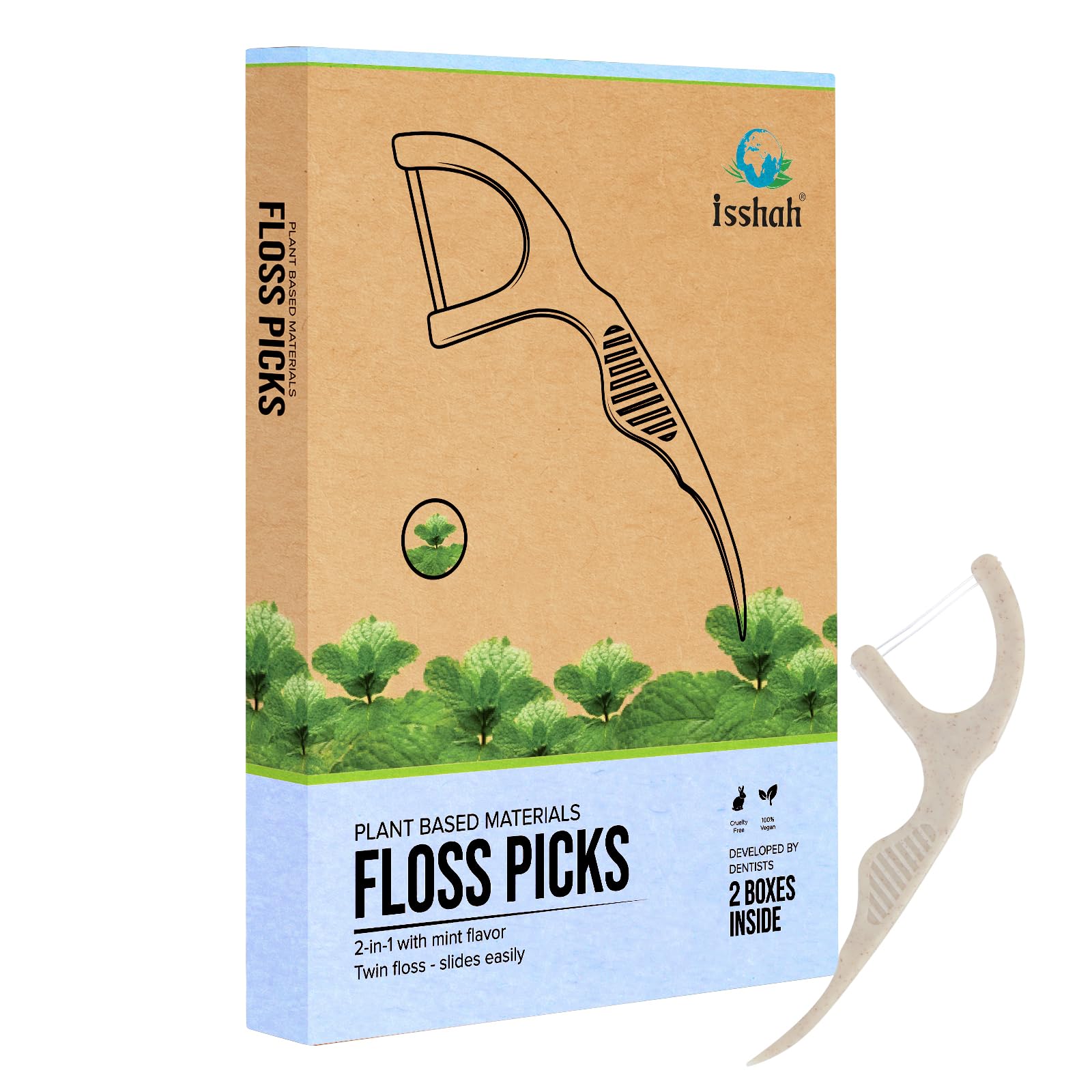 Natural Dental Floss Picks 100 Count – Vegan, Eco Friendly, Mint Twin Floss