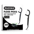Natural Dental Floss Picks - High-Toughness Bamboo Charcoal (200 Count) - Vegan, Eco-Friendly