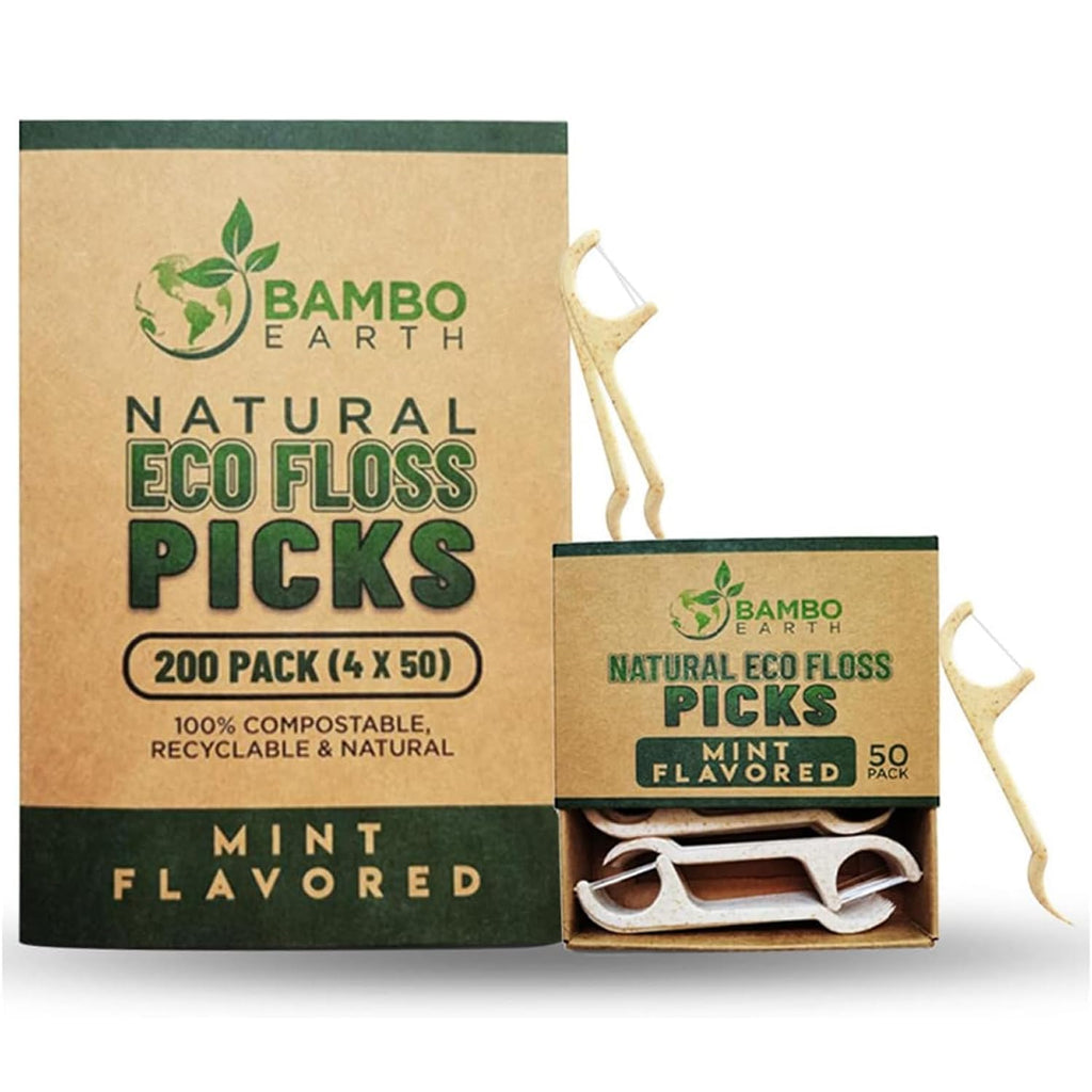 Natural Dental Floss Picks - Eco Friendly, Cruelty-Free, Vegan | 200-Pack Mint