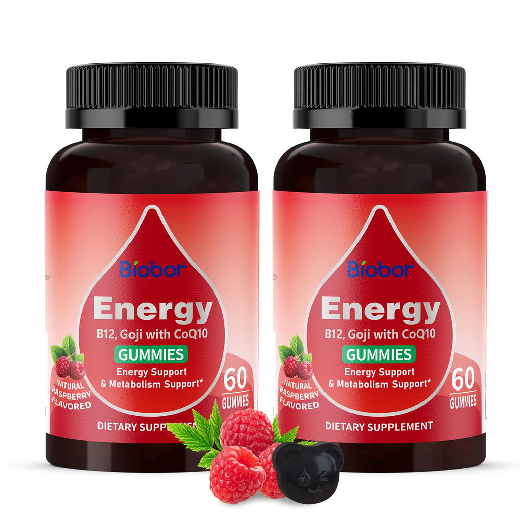 Natural Energy Gummies with Vitamin B12, Goji & CoQ10 – Raspberry, 120 Count (GMO Free, Gluten Free)