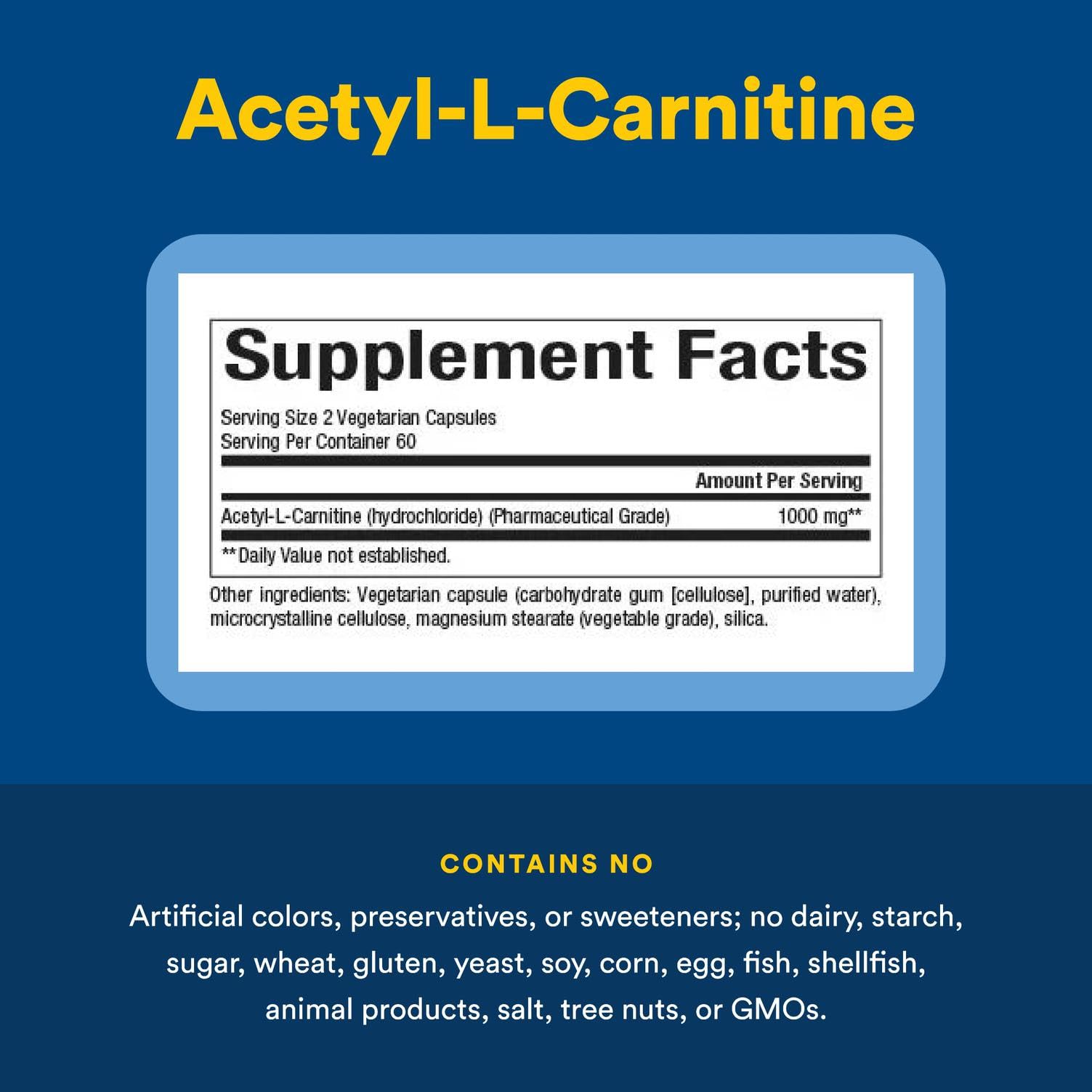 Natural Factors Acetyl-L-Carnitine 500 mg | Memory & Brain Function | 120 Capsules (60 Servings)