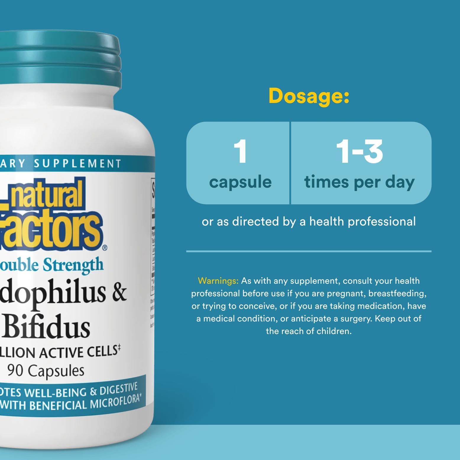 Natural Factors Acidophilus & Bifidus – Digestive Health, 90 Capsules
