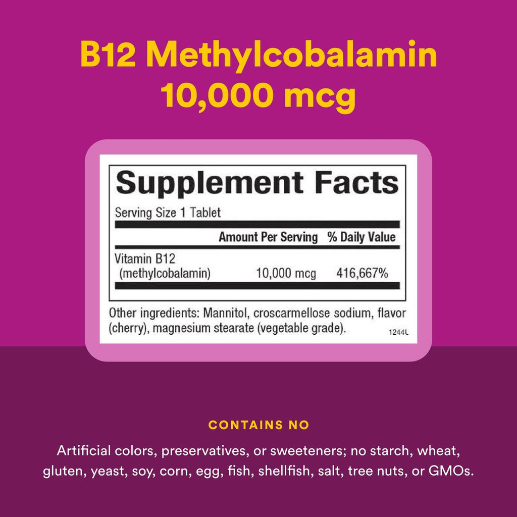 Natural Factors B12 Methylcobalamin 10,000 mcg Cherry – 30 Chewable Tablets