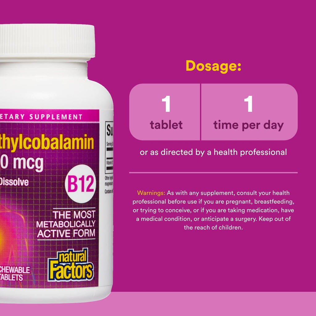 Natural Factors Vitamin B12 Methylcobalamin 1,000 mcg – Quick-Dissolving Chewables
