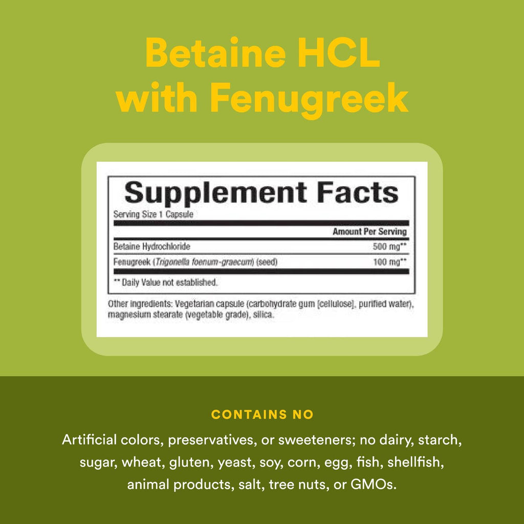 Natural Factors Betaine HCl 500 mg — Supports Digestion & Healthy Microbiome, 90 Capsules