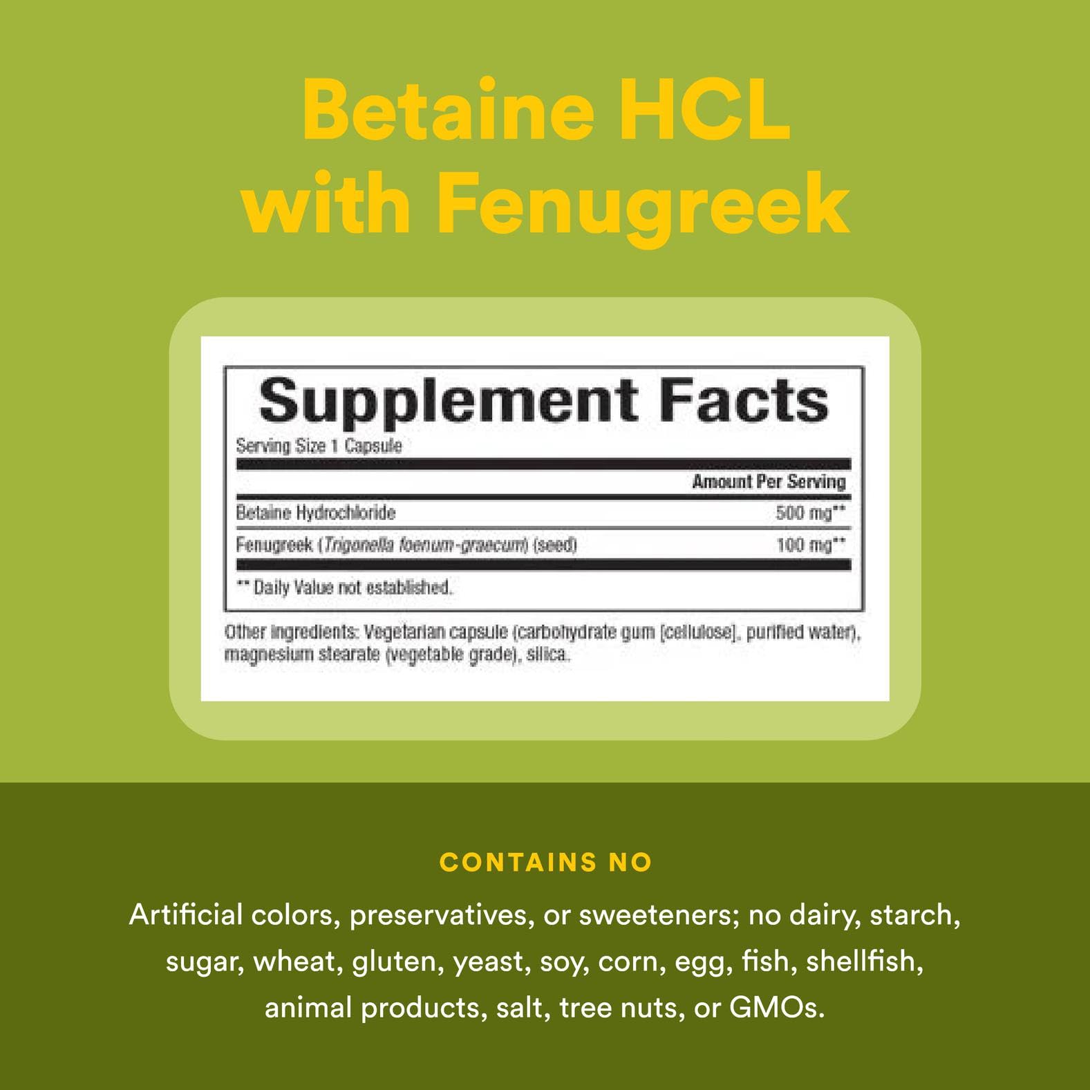 Natural Factors Betaine HCl 500 mg — Supports Digestion & Healthy Microbiome, 90 Capsules