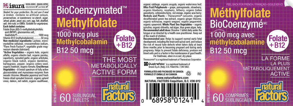 Natural Factors Biocoenzymated Methylfolate 1000 mcg – 60 Count
