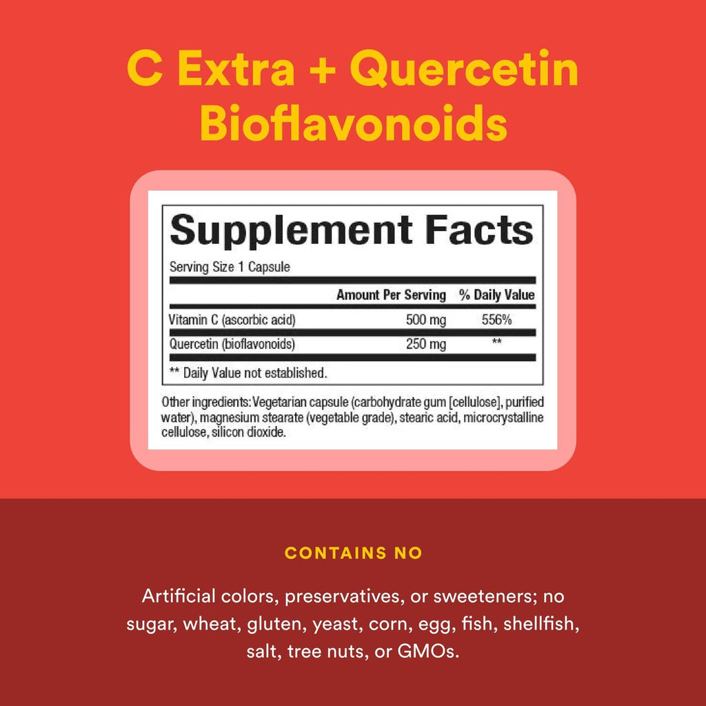 Natural Factors C Extra + Quercetin – 60 Easy Swallow Capsules | Vitamin C 500 mg & Quercetin 250 mg | Non-GMO, Vegan