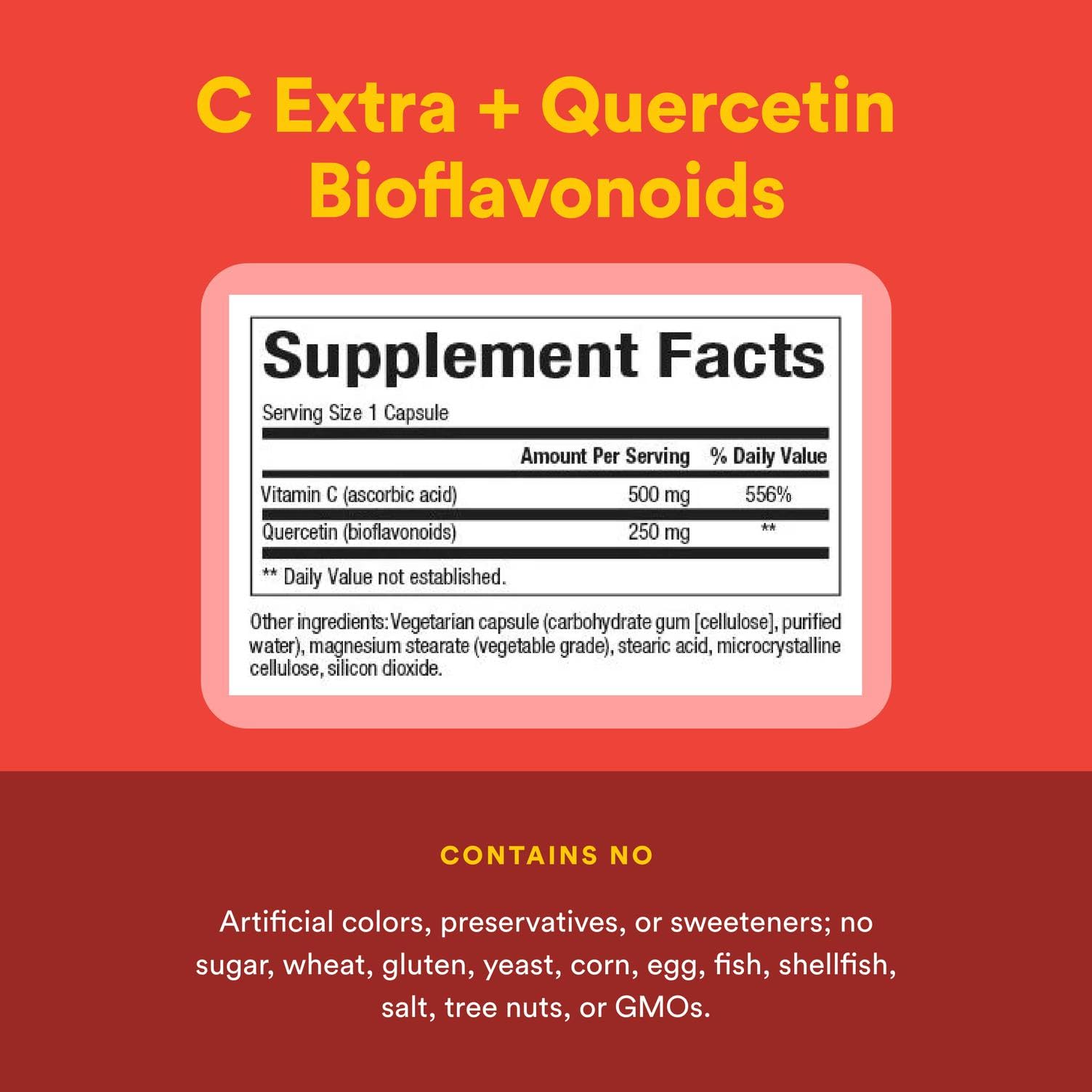 Natural Factors C Extra + Quercetin – 60 Easy Swallow Capsules | Vitamin C 500 mg & Quercetin 250 mg | Non-GMO, Vegan