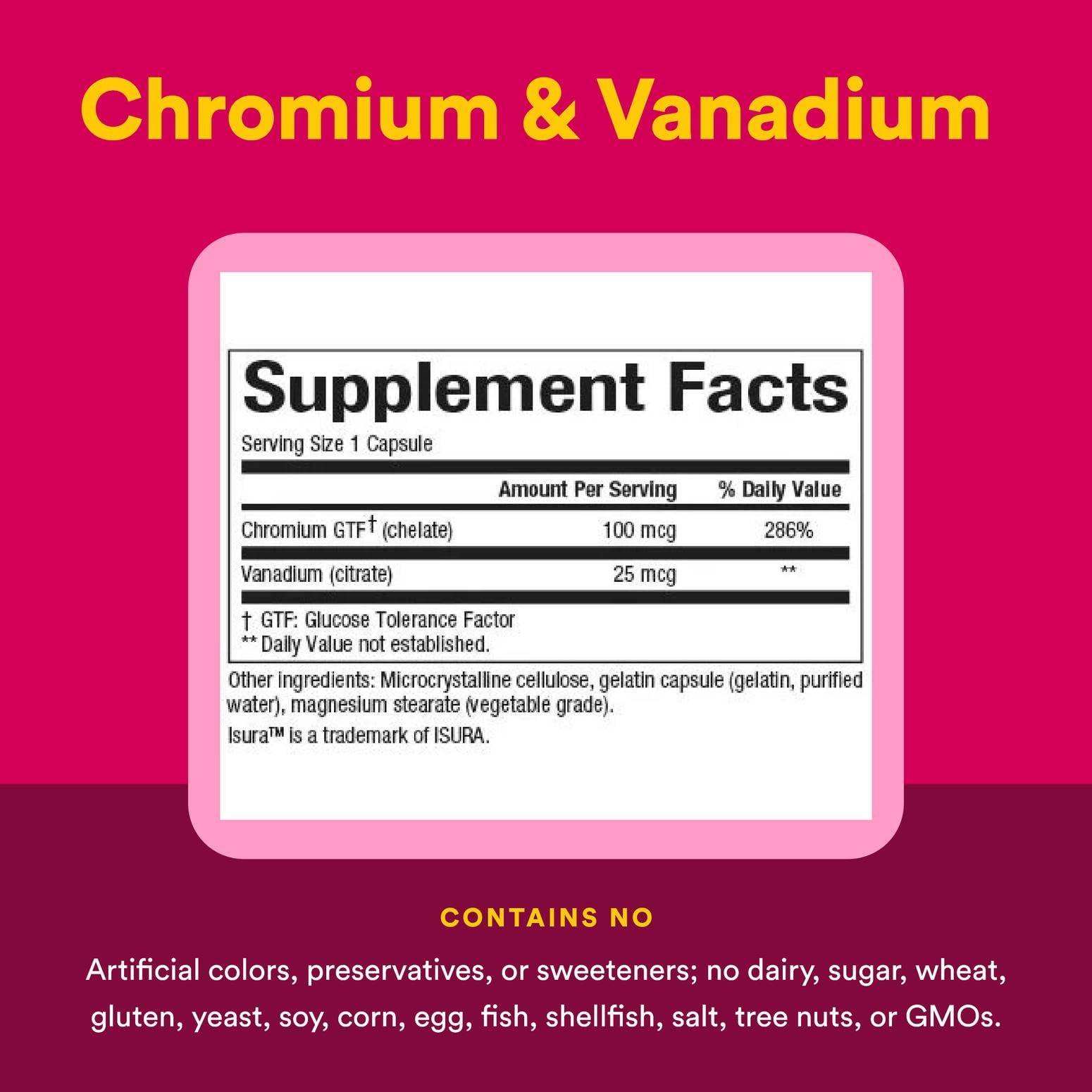 Natural Factors Chromium & Vanadium 125 mcg – Supports Healthy Metabolism – 90 Caps