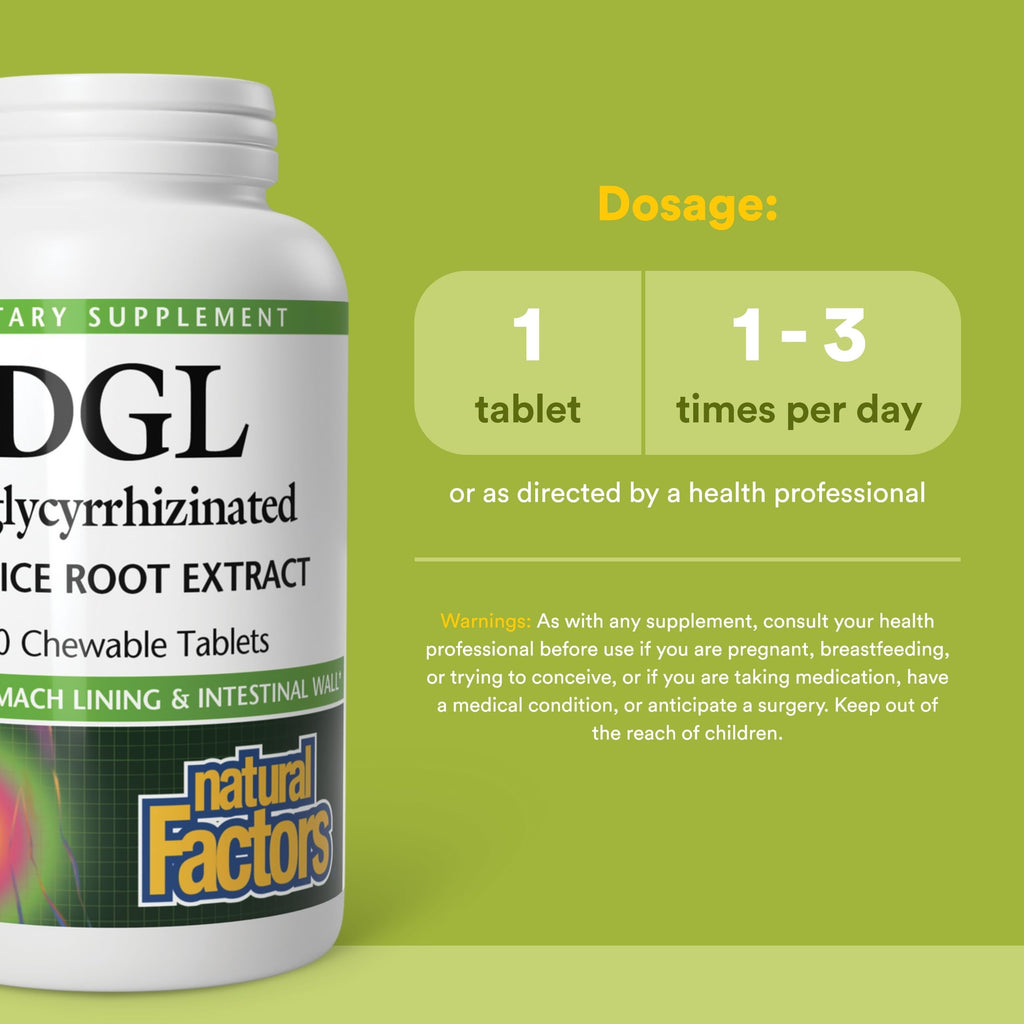 Natural Factors DGL Chewable – Digestive Support with Licorice Root, 180 Tablets