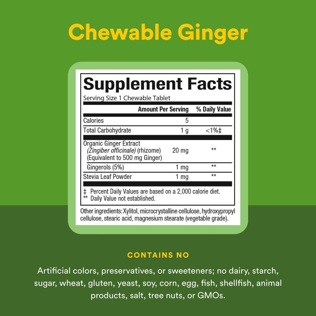 Natural Factors Chewable Ginger 500 mg, 90 Count | Digestive Support