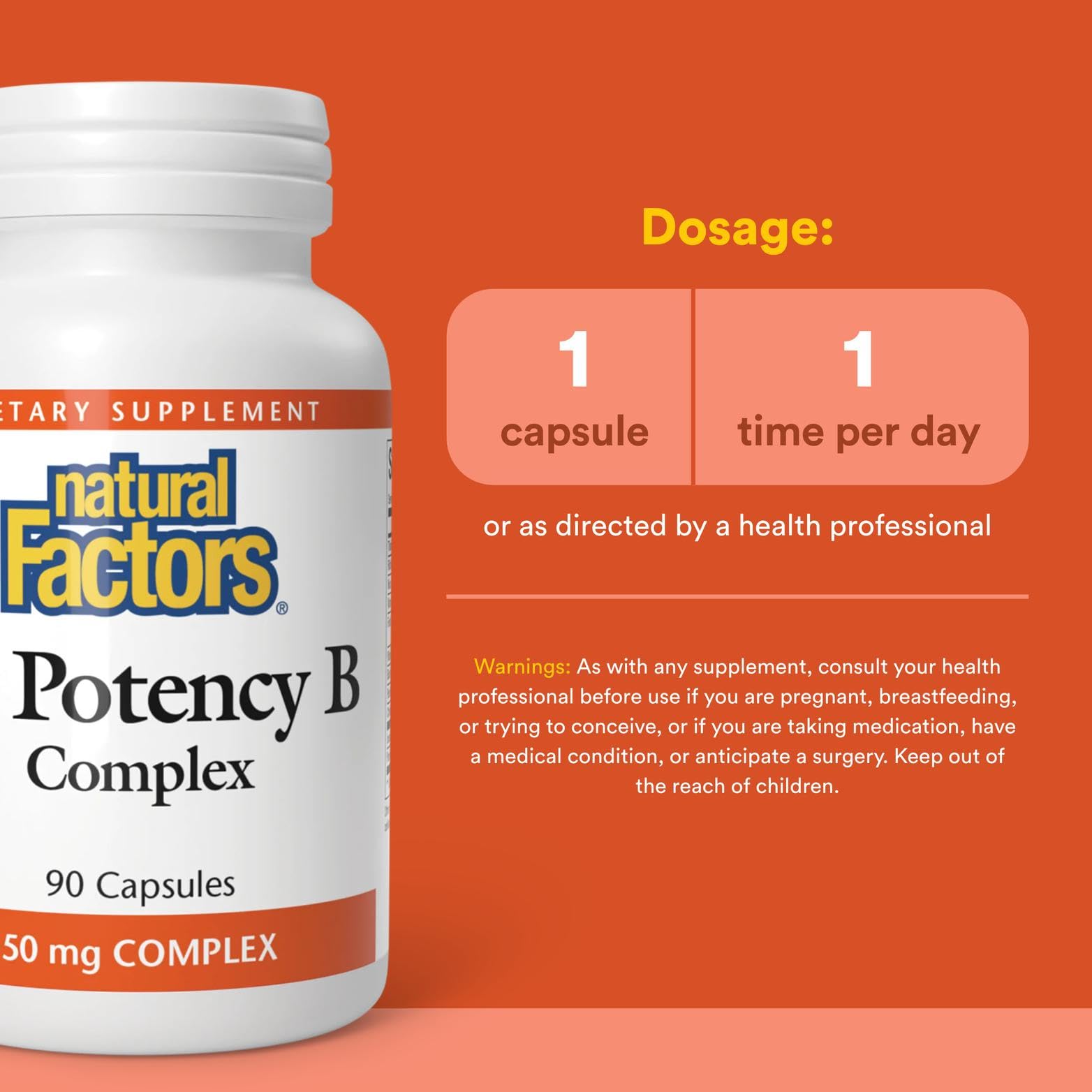 Natural Factors Hi Potency B Complex 50 mg - 90 Capsules | B Vitamins with Choline & Inositol