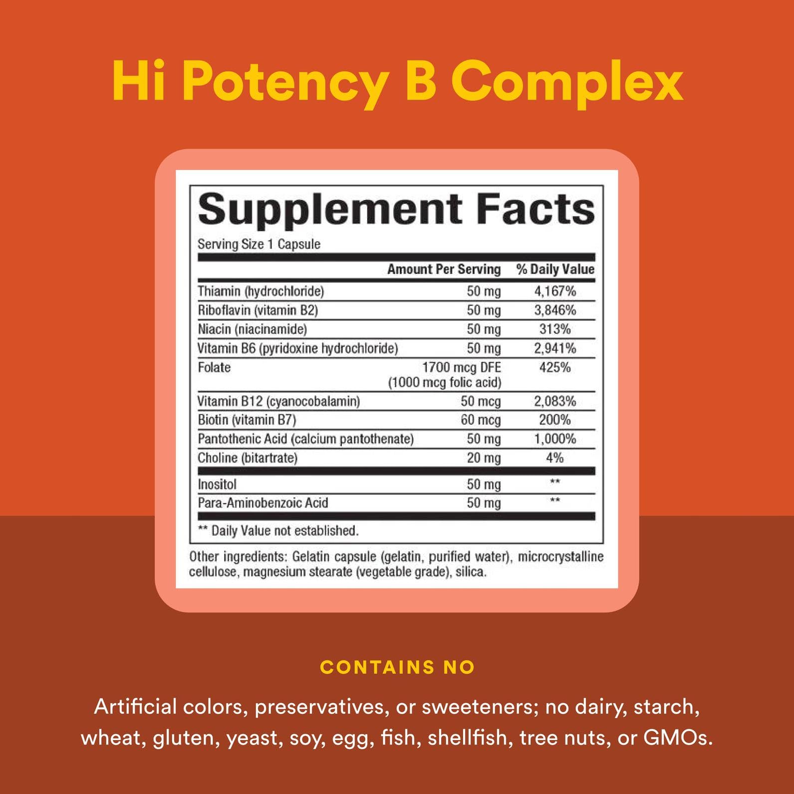 Natural Factors Hi Potency B Complex 50 mg - 90 Capsules | B Vitamins with Choline & Inositol