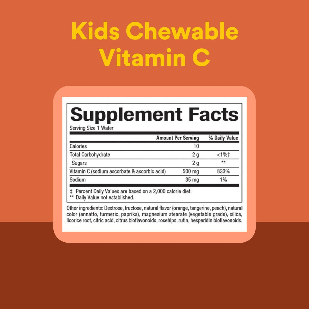 Natural Factors Kids Chewable Vitamin C 500 mg – Immune Support, Tangy Orange (180 Count)
