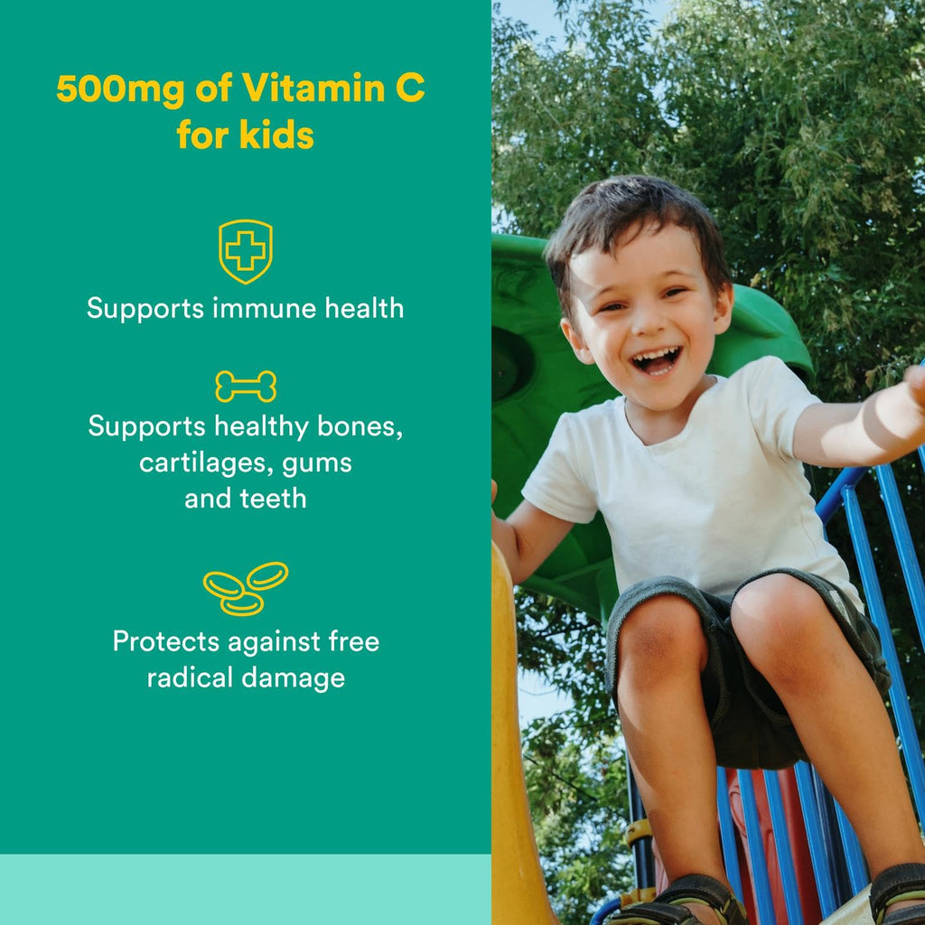Natural Factors Kids Vitamin C 500 mg - Immune & Bone Health, Tropical, 180 Count