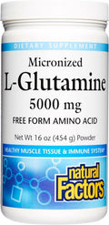 Natural Factors Micronized L-Glutamine 5,000 mg Powder – Gut Health & Immune Support | 16 oz (90 Servings)