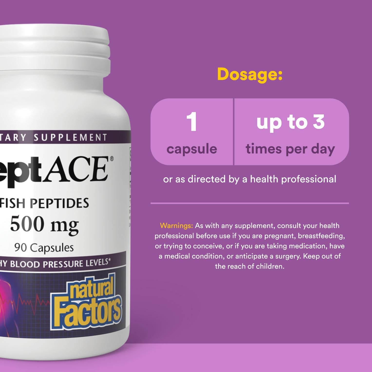 Natural Factors PEPTACE FISH PEPTIDES 500 mg, 90 Capsules - Blood Pressure Support
