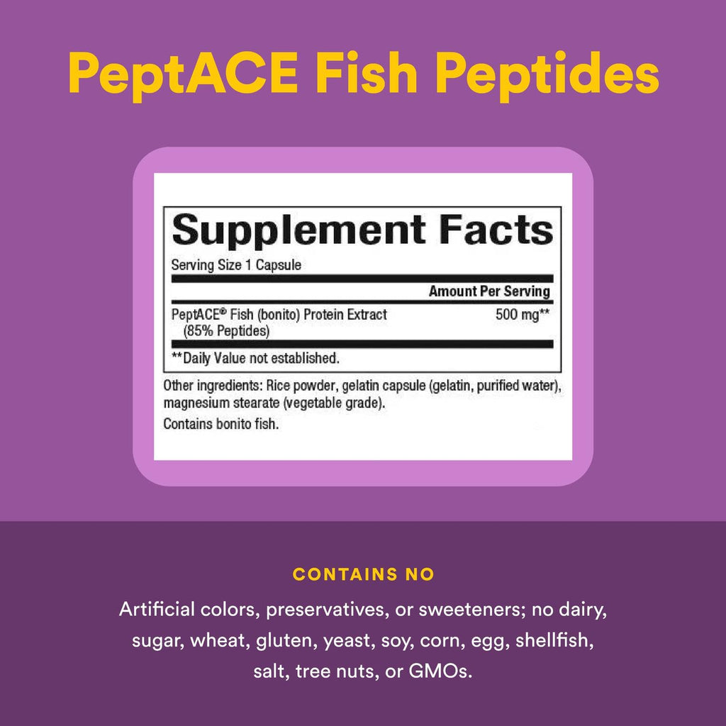 Natural Factors PEPTACE FISH PEPTIDES 500 mg, 90 Capsules - Blood Pressure Support