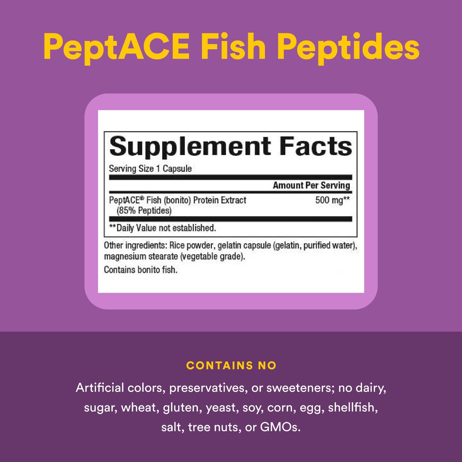 Natural Factors PEPTACE FISH PEPTIDES 500 mg, 90 Capsules - Blood Pressure Support