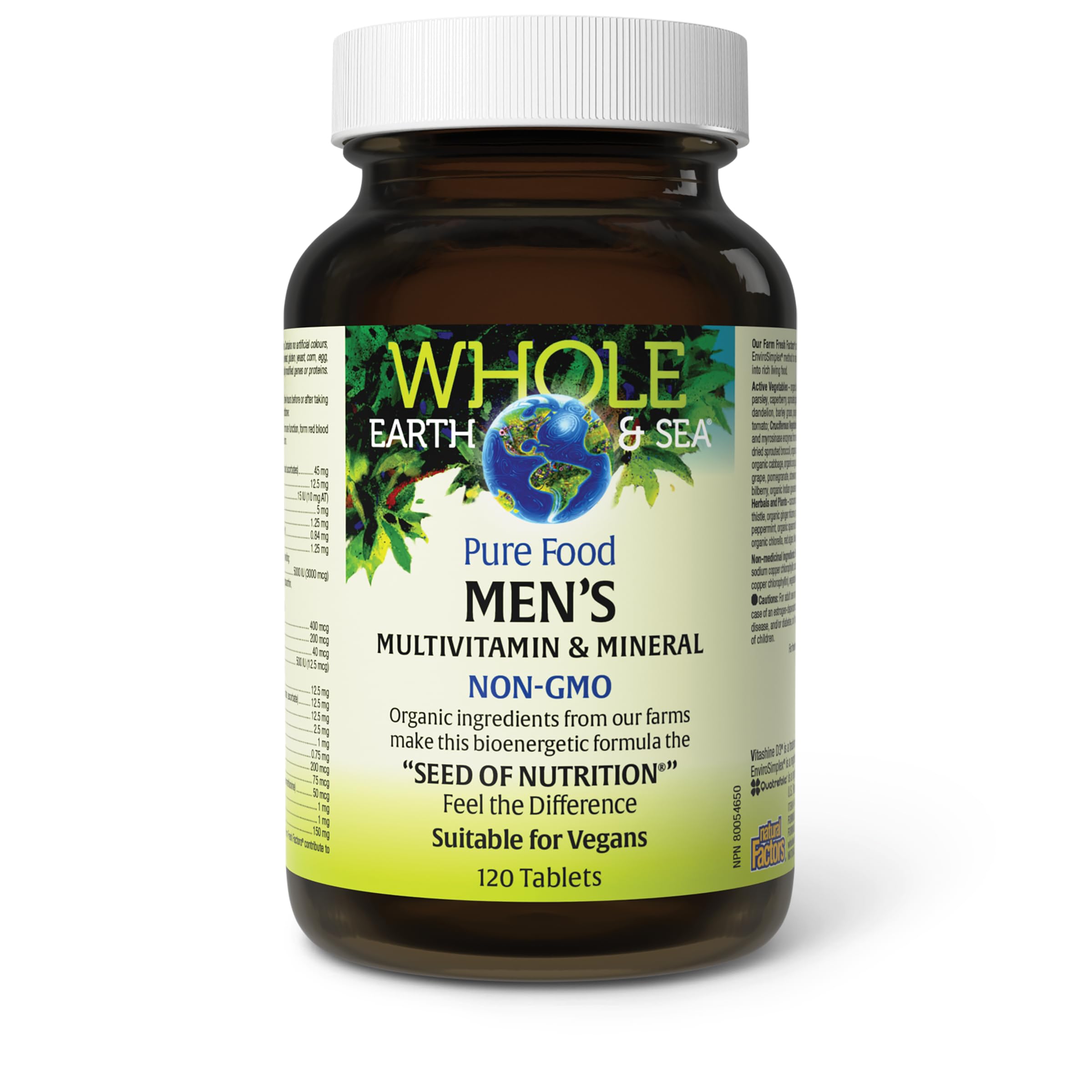 Natural Factors Whole Earth & Sea Men's Multivitamin & Mineral, 120 Tablets | Nutrition Equivalent to ½ lb Veggies