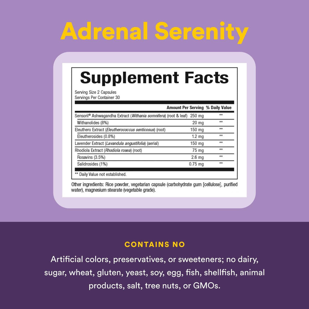 Natural Factors STRESS-RELAX Adrenal Serenity, 60 Capsules – Herbal Stress Support