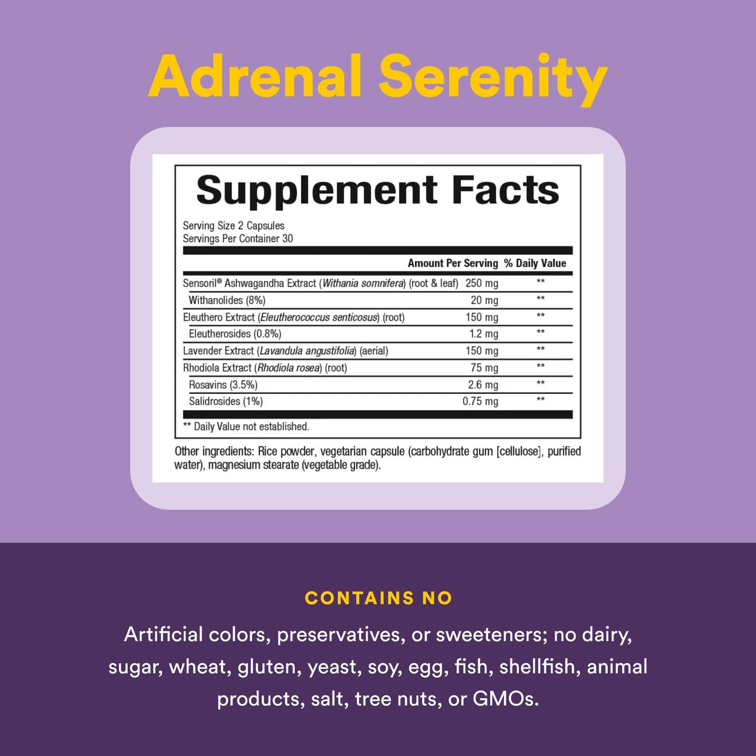 Natural Factors STRESS-RELAX Adrenal Serenity, 60 Capsules – Herbal Stress Support