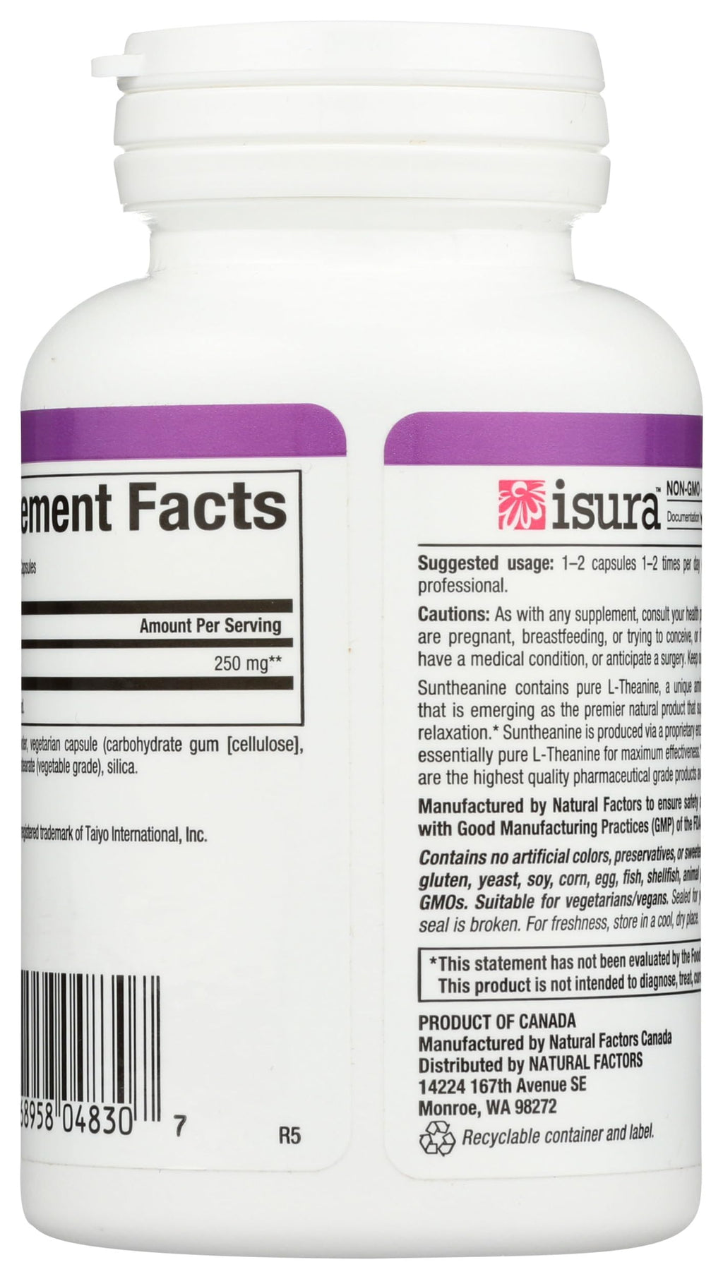 Natural Factors Stress-Relax Suntheanine L-Theanine 125 mg - 60 Capsules