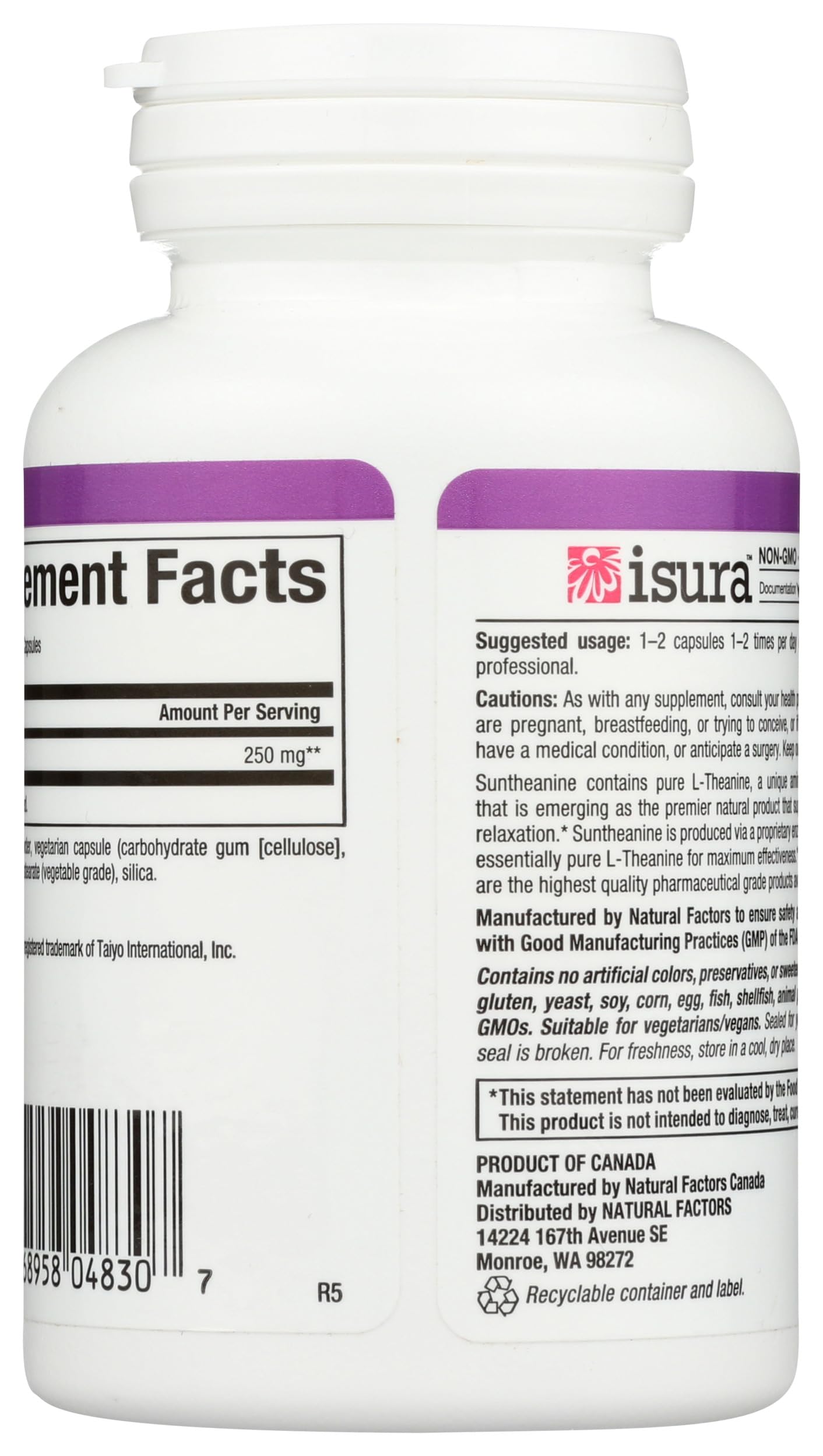 Natural Factors Stress-Relax Suntheanine L-Theanine 125 mg - 60 Capsules