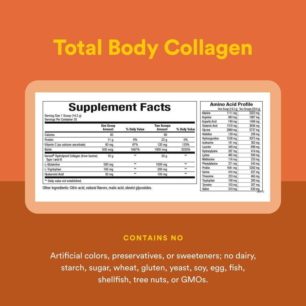 Natural Factors Total Body Collagen Bioactive Peptides Powder – Orange | Skin, Hair & Joint Support