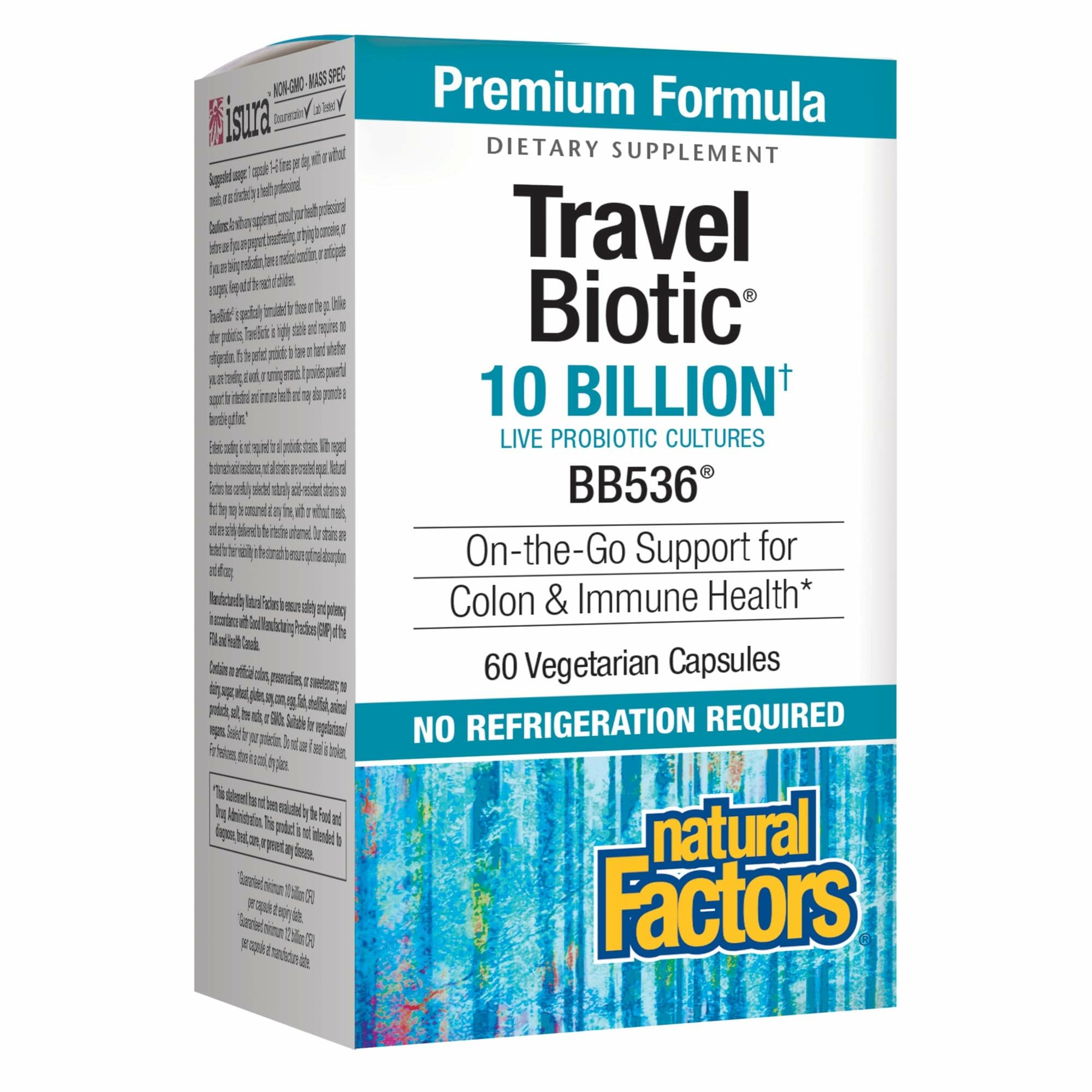 Natural Factors TravelBiotic Probiotic – 10B CFU, Vegan, 60 Capsules