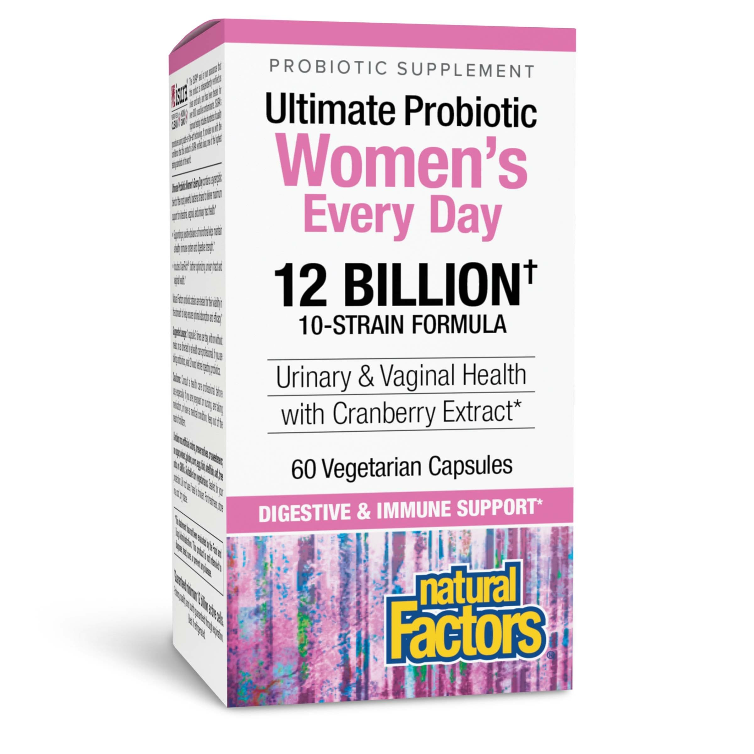 Natural Factors Ultimate Probiotic Women's Everyday - Digestive Health & UTI/Vaginal Support - 60 Vegetarian Capsules