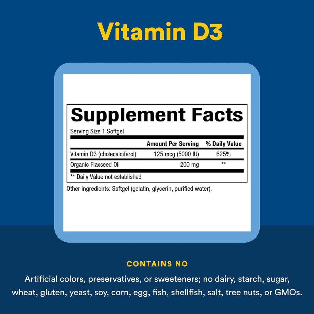 Natural Factors Vitamin D3 5000 IU (125 mcg) – 360 Softgels – Supports Bones, Muscles & Immune Function