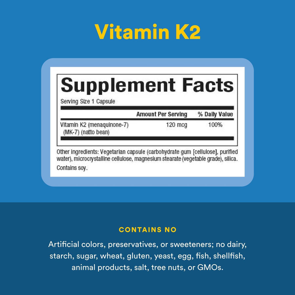 Natural Factors Vitamin K2 120 mcg MK-7 – Supports Bone & Vascular Health, 60 Capsules