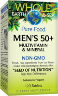 Natural Factors Whole Earth & Sea Men's 50+ Multivitamin & Mineral – Brain Health & Immune Support, Vegan, 120 Tablets